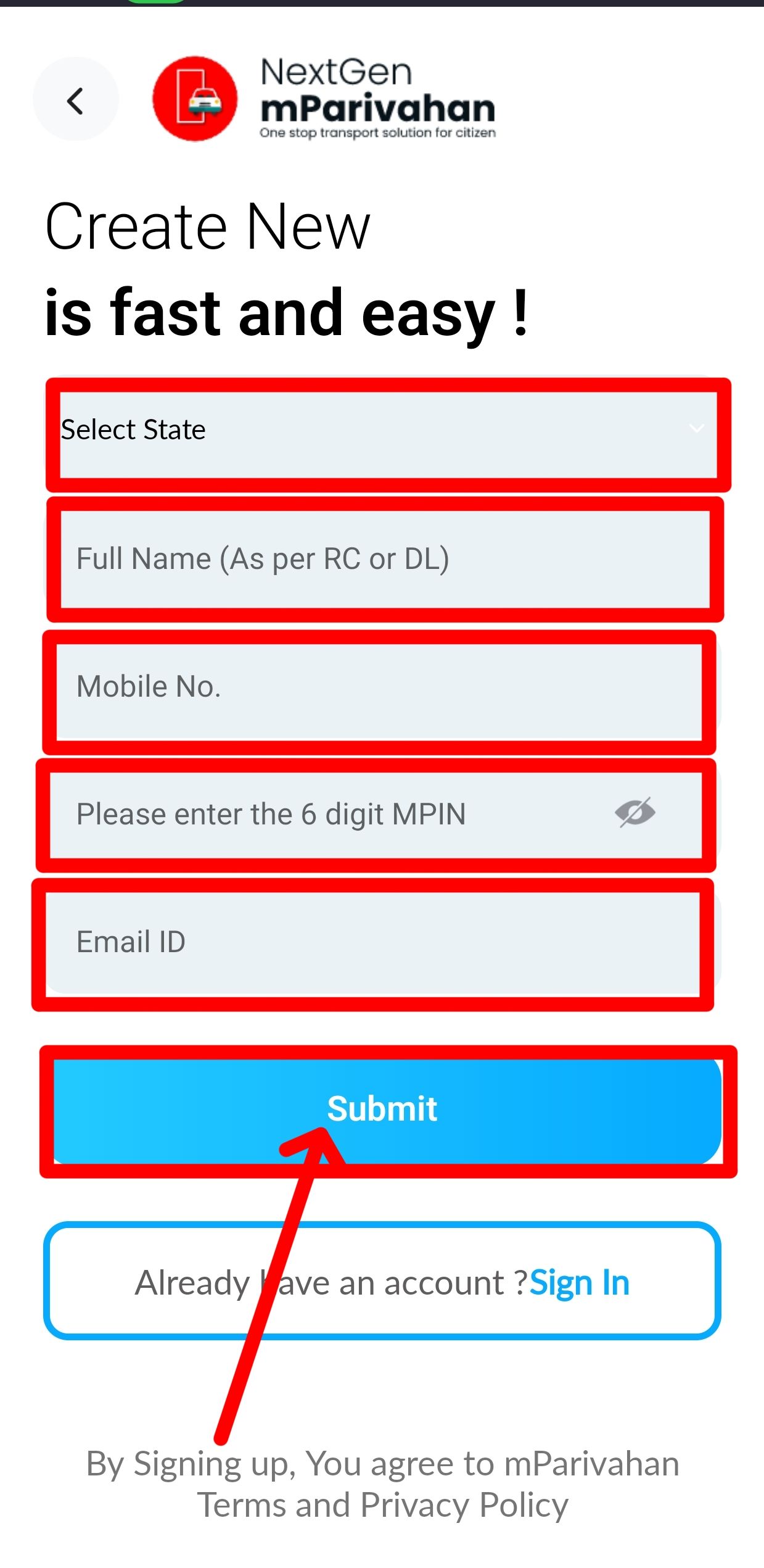 mParivhan app registration