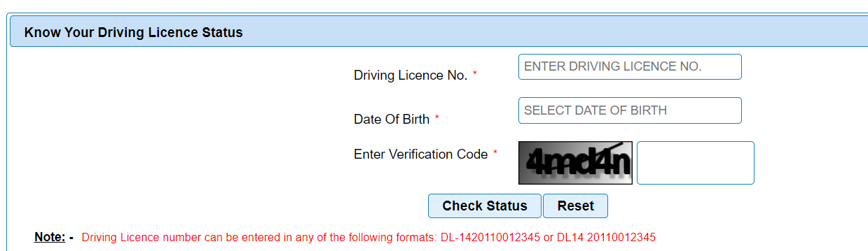 Driving Licence Status
